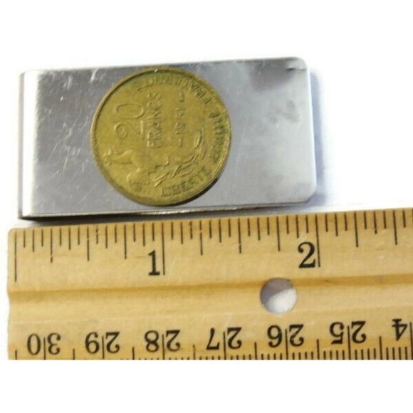 1951 20 Francs Money Clip Stainless Steel Cash ID Holder Silver - Picture 2 of 7